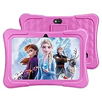 Kids Tablet, 7 inch Android Tablet for Kids, 6GB RAM 32GB ROM Toddler Tablets with Case, Bluetooth, WiFi, Parental Control, 2MP+2MP Dual Camera, FM, Educational, Games (Pink)