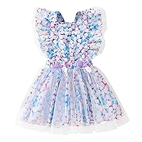 1-5 Years Toddler Girls Fly Sleeve Fish Scale Prints Sun Dress Ruffles Straps Swing Skirt Tulle Bowknot Dresses