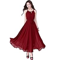 MedeShe Brief Elegant Burgundy Red Chiffon Boho Maxi Dress