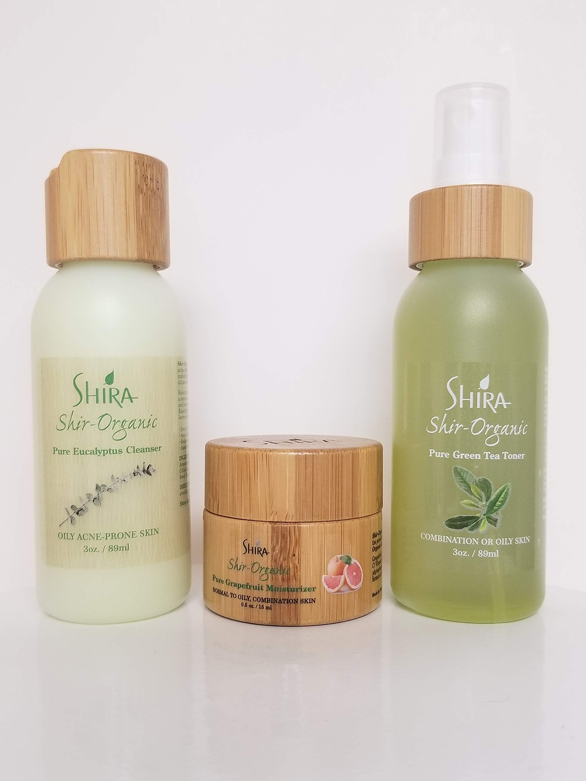 Shira Shir-Organic Travel Trio for Normal to Oily Skin - Eucalyptus Cleanser, Green Tea Toner & Grapefruit Moisturizer)