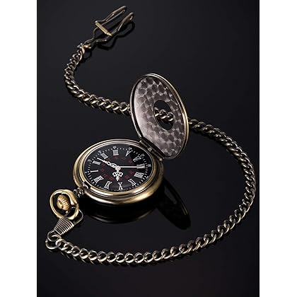 Hicarer Vintage Pocket Watch Steel Men Watch with Chain