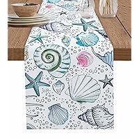 Beach Starfish Table Runner-Cotton Linen- 36 Inch Holiday Dresser Scarves, Nautical Seashell Coastal Ocean Colorful Tablerunner for Kitchen Coffee/Dining Bedroom Living Room Dinner Scarf Décor 13x36