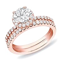 14k Gold Round-cut Diamond Halo Bridal Set Ring (1 1/4 cttw, H-I, SI1-SI2) Size 4-9