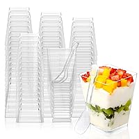 50 Pack 5 oz Plastic Square Dessert Cups with Spoons, Yogurt Parfait Cups Appetizer Cups for Party, Mini Dessert Cups with Spoons Dessert Shooter Cups with Spoons for Pudding and Fruit