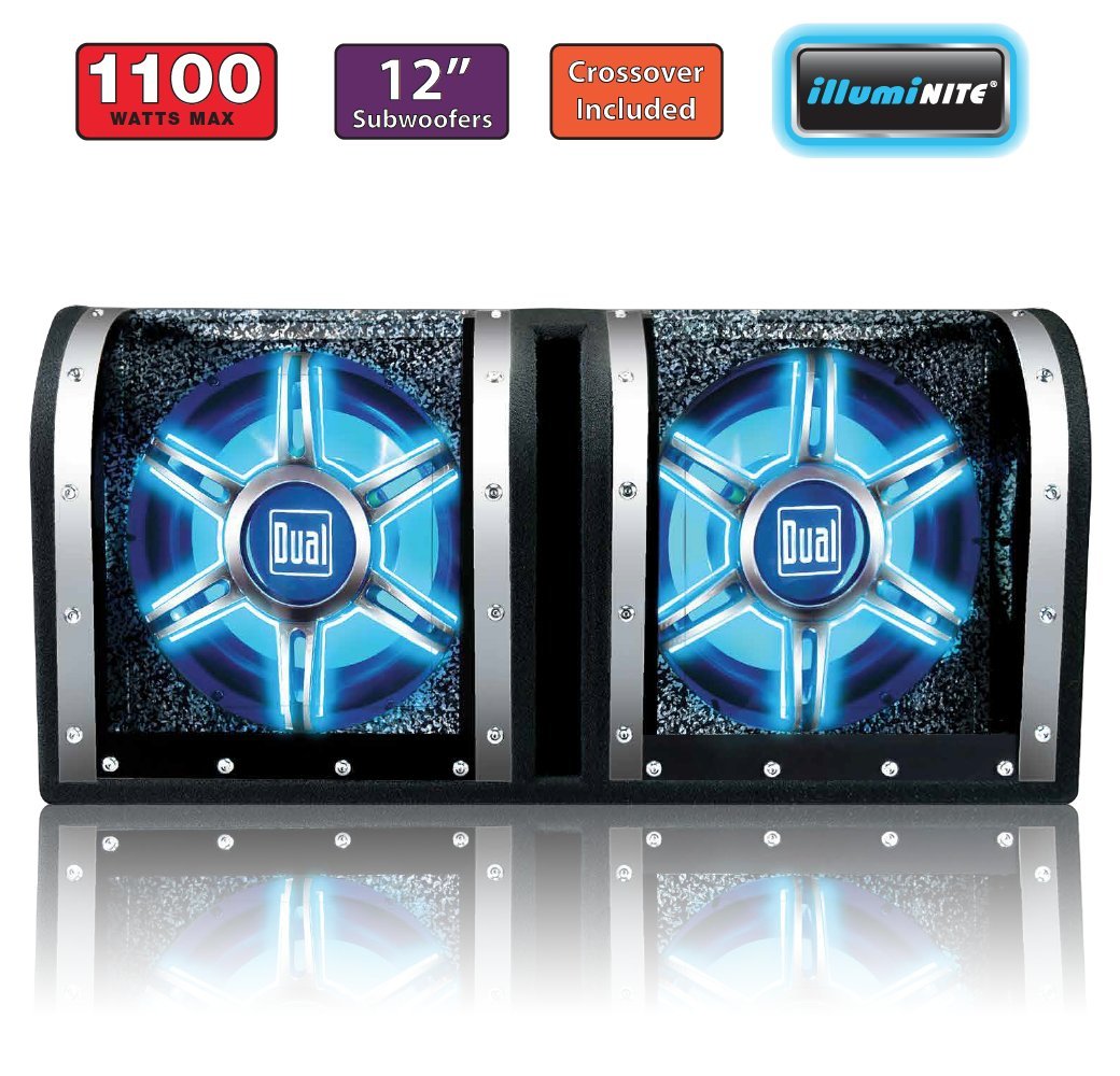 Dual Electronics BP1204 High Performance 12 inch Car Audio Subwoofers in a Tuned Bandpass Enclosure with Blue illumiNITE LED Illumination and Plexiglass Viewing Windows and 1,100 Watts of Peak Power