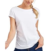 Decrum Comfy Cap Sleeve Tops for Women – Rolled Sleeve T Shirt Women | [40142172] White, S