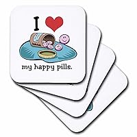 3dRose Funny I Love My Happy Pills Anti-Depressant Humor - Ceramic Tile Coasters, Set of 4 (CST_102583_3)
