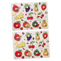 2 Sets Fruit Grab Board Toy for Baby Puzzle Toys Fruit Hand Grab Board Preeschool Peg Learn Fruits Names Puzzle Baby Educational Toys Puzzles Blocks Three-Dimensional Child Wooden