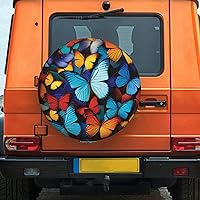 Spare Tire Cover Waterproof Dust-Proof Collage of Many Colorful Butterflies Wheel Tire Cover Universal Weatherproof 16 Inch Camper Tire Wheel Protector for Trailer Rv SUV Truck Travel Trailer