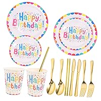 ERINGOGO 1 Set Children's Party Tableware Cup Birthday Plates and Napkins Rainbow Paper Plates Birthday Hats Birthday Dinnerware Kit Rainbow Plates Plastic Baby Disposable Decorative Party