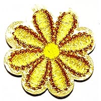 Kleenplus Gold Daisy Beautiful Flowers Floral Sew Iron on Embroidered Patches Sticker Craft Projects Accessory Sewing DIY Emblem Clothing Costume Appliques Badge