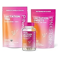 Pink Stork Lactation Essential Bundle: Probiotics for Breastfeeding Women, Lactation Tea + Sweets, Support Breast Milk Supply + Flow, Gut Health