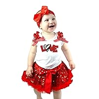 Valentine Sparkle Love White Top Red Sequin Baby Girl Clothing Pettiskirt 3-12m