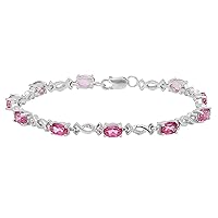 Dazzlingrock Collection Oval Pink Topaz & Round Diamond Ladies Infinity Link Bracelet, 925 Sterling Silver
