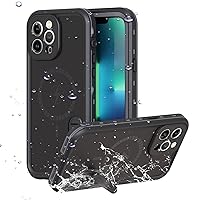 Compatible with iPhone 13 Pro Max Waterproof Case, Work with MagSafe Charging, Full Body Rugged Case with Built-in Screen Protector Military Grade Shockproof Case with Stand Kickstand Black