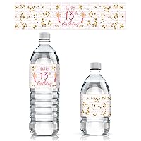 Girls 13th Birthday Party Water Bottle Labels, Pink and Gold (24 Stickers)