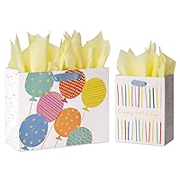 Papyrus Birthday Gift Bags with Tissue Paper, Balloons and Candles (2 Bags, 1 Large 13