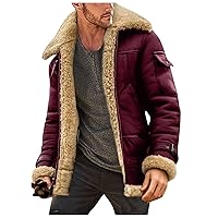 Men's Sherpa Jackets Winter Warm Super Thick Autumn Winter Plus Size Coat Lapel Collar Long Sleeve Padded Leather Top