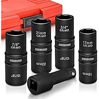 NEIKO 02282B 1/2-Inch-Drive Impact Socket Set, Flip Socket Set, Chrome Moly Steel, Includes 3-Inch Bar Extension, 8 Deep SAE and Metric Sizes, 5 Pieces
