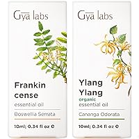 Frankincense Oil for Body Comfort & Organic Ylang Ylang Essential Oil for Diffuser Set - 100% Natural Aromatherapy Grade Essential Oils Set - 2x0.34 fl oz - Gya Labs