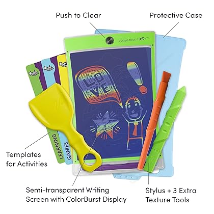 Boogie Board Magic Sketch Reusable Kids’ Drawing Activity Kit with ColorBurst Drawing Pad, Stylus and Texture Tools, Double-Sided Templates for Drawing, Writing, and Tracing, Ages 4+