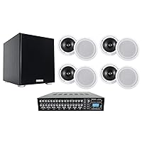 Rockville Bundle: (1) Rockville Rock Matrix Commercial Amplifier+Matrix Source Routing Bundle with (8) HC85 in-Ceiling Home Theater Speakers, Rock Shaker Home Theater Sub (10 Items)