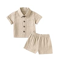 Baby Boys Clothes Set Toddler Infant Boys Button-down Shirt Tops + Cotton Gauze Shorts Summer Outfit 2PCS with Pockets