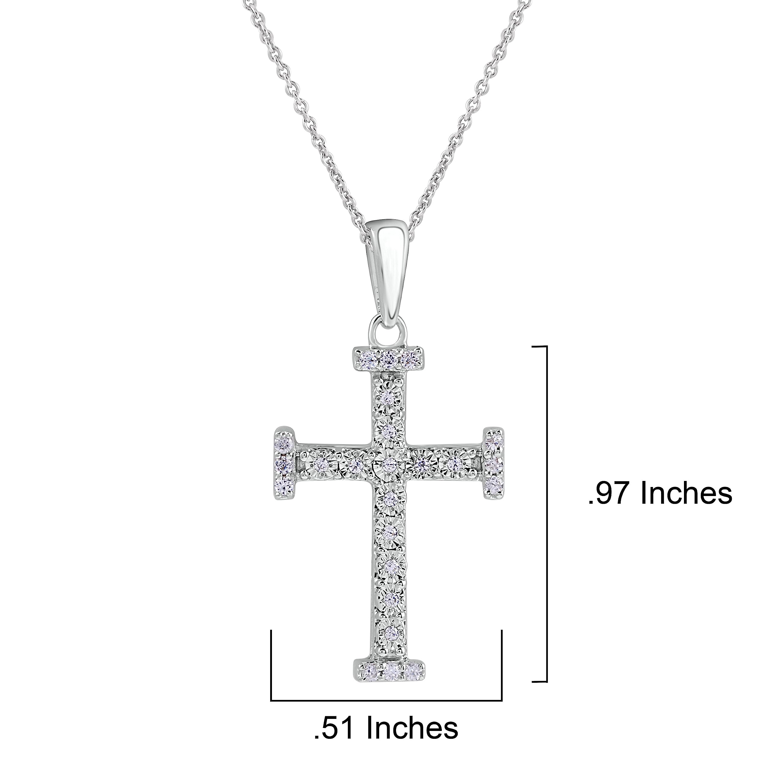 GILDED 1/10 ct. T.W. Lab Grown Diamond (SI1-SI2 Clarity, F-G Color) and Sterling Silver Cross Pendant with an 18 Inch Spring Ring Clasp Cable Chain