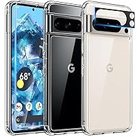 TAURI for Google Pixel 8 Pro Case, [5 in 1] 1X Clear Case [Not-Yellowing] with 2X Screen Protector + 2X Camera Lens Protector, [Military Grade Protection] Slim Case for Pixel 8 Pro