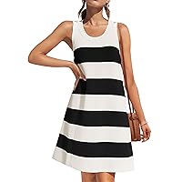 ZESICA Women's Summer Sleeveless Striped Mini Dress 2024 Crewneck Color Block Casual A Line Short Dresses