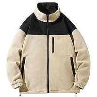 Mens Color Block Fuzzy Fleece Jacket Oversized Patchwork Fluffy Lightweight Zip Up Coat 2023 Winter Casual Outwear