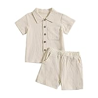 Kid Outfits Boy Summer Solid Color 2PCS Set Casual Clothes Child Short Sleeve Lapel Neck Button Down Shirt and Shorts
