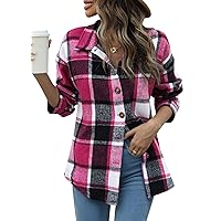 Beaully Women's Flannel Plaid Shacket Long Sleeve Button Down Shirts Jacket Coats with Side Pockets