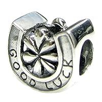Queenberry Sterling Silver Good Luck Horseshoe Flower European Style Bead Charm