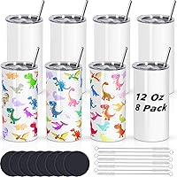12 Oz Sublimation Tumblers Blanks Bulk, Sublimation Cups for Kid with Straw and Brush, Stainless Steel Double Wall Insulated Sublimation Mugs, Individually Boxed (8 Pack)