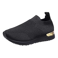 Womens Walking Tennis Shoes Sneakers Ladies Fashion Solid Color Breathable Mesh Knitted Flat Casual Sports Shoes