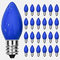 SUNSGNE C7 LED Blue Replacement Christmas Light Bulbs, 0.6W LED E12 Candelabra Base Bulbs - Great for Christmas Outdoor String Lights, Salt Lamp, Night Lights, Decorative Lights, Pack of 25