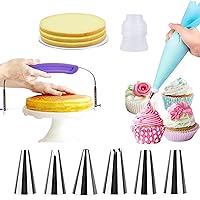 Adjustable Cake Leveler Cake Slicer Cutter for Leveling Tops of Layer Cakes Baking Tool, Piping Bag and Tips Set Cake Decorating Kit Baking Supplies with Icing Tips Silicone Pastry Bags Reu