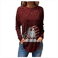 Women's Flannel Shirts Tee Fall Casual Long Sleeve Fashion Top Christmas Printed Pullover, S-3XL
