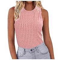 Womens High Neck Ribbed Tank Tops Summer Sleeveless Knit Tee Shirt Slimming Fitted Basic Tshirts Plain Layer Blouses