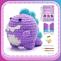 zaabaazina Crochet Kit for Beginners, DIY Knitting Purple Dinosaurs with All The Supplies You Need to Start Crocheting, and Step-by-Step Video Tutorials, Beginner Crochet Kit for Adults Kids