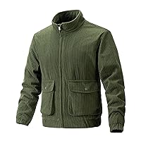 Men's Corduroy Jackets Casual Coats Stand Collar Zip Up Outerwear Solid Warm Cargo Coat Winter Military Jacket Tops