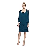 S.L. Fashions Women's Embellished Tiered Jacket Dress (Petite and Regular)
