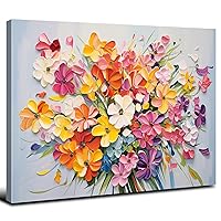 Colorful Floral Wall Art Oil Paintings Style Bouquet Canvas Print Flower Aesthetic Girls Room Wall Decor Pink Orange Wildflower Spring Picture Painting Artwork Bathroom Kitchen Home Decorations 20x30”