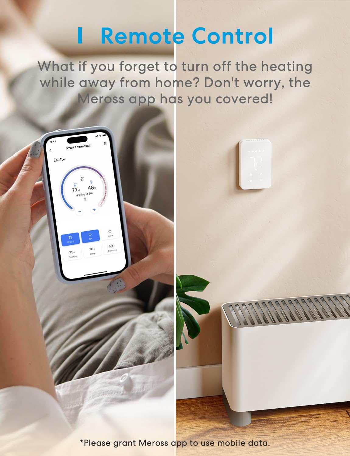 meross Smart Thermostat for Electric Baseboard and in-Wall Heaters Work with Apple Home, Alexa, Google Home and SmartThings, with Voice & Remote Control, Power Monitor, Easy Setup, Energy Saving