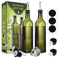 AOZITA [2 PACK] 17 oz Glass Olive Oil Dispenser Bottle Set - 500ml Dark Green Oil & Vinegar Cruet Bottle with Pourers, Funnel and Labels - Olive Oil Carafe Decanter for Kitchen