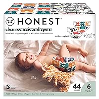The Honest Company Clean Conscious Diapers | Plant-Based, Sustainable | Beary Cool + Big Trucks | Club Box, Size 6 (35+ lbs), 44 Count