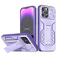 for iPhone 13 Pro Case with Slide Camera Cover,Protective Shockproof Rugged Military Grade Drop Protection 13 Pro Cell Phone Cases with Kickstand,iPhone 13 pro Phone case 6.1 inch (Purple)