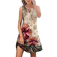Summer Dresses for Women 2024 Trendy Boho Floral Print Cover Up Crew Neck Sleeveless Sundresses with Pockets