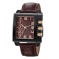 BERNY Miyota JS55 Rectangular Watch for Men Movement Personalised Tank Watch with Three Sub-Dia Male Fashion Business Casual Watch 3ATM Waterproof Leather Strap